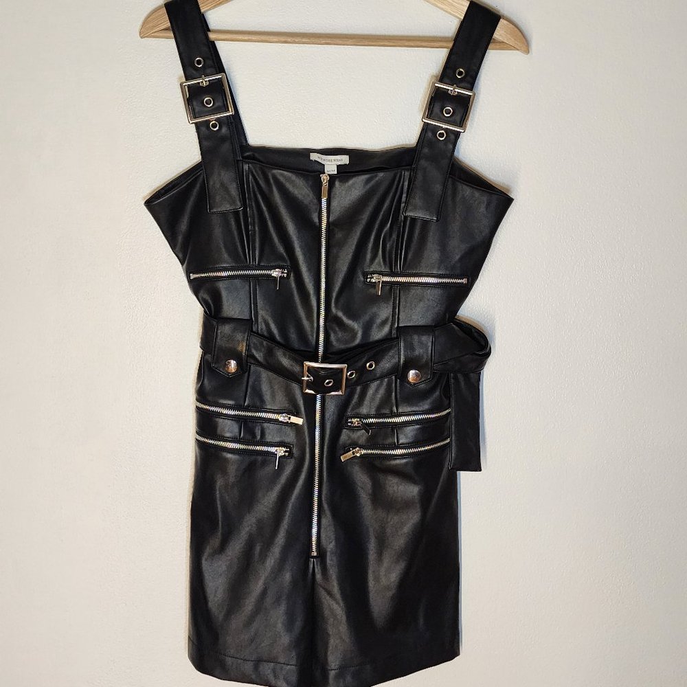 WeWoreWhat Romper | Faux Leather | Black | Medium